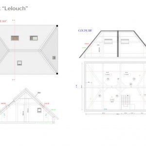 Plan en coupes d'un projet d'agencement de chambre parentale moderne